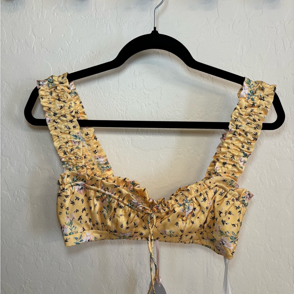 Floral Yellow Ruched Women's Top